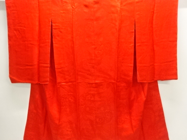 アンティーク　綸子鶴に花薬玉模様織り出し長襦袢